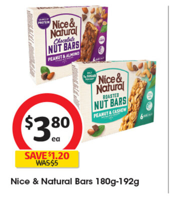 Coles Nice & Natural Bars 180g-192g offer