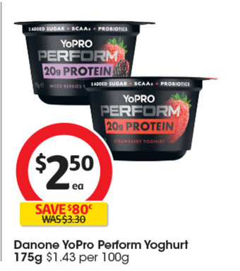 Coles Danone YoPro Perform Yoghurt 175g offer