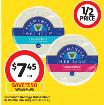 Coles Tasmanian Heritage Camembert Or Double Brie 250g offer