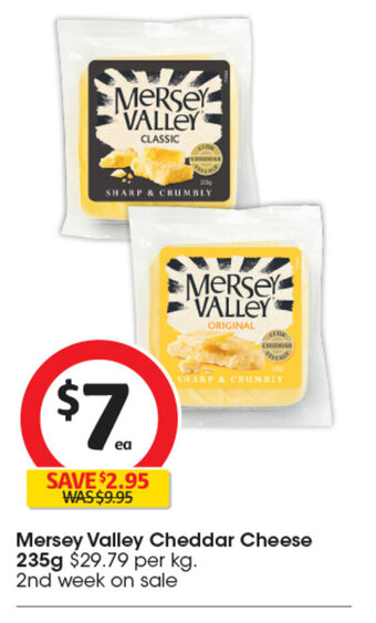 Coles Mersey valley Cheddar Cheese 235g offer