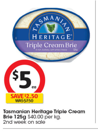 Coles Tasmanian Heritage Triple Cream Brie 125g offer