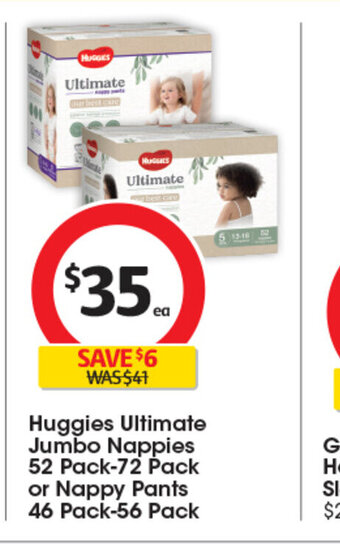 Coles Huggies Ultimate Jumbo Nappies 52 Pack- 72 Pack or Nappy Pants 46 Pack- 56 Pack offer