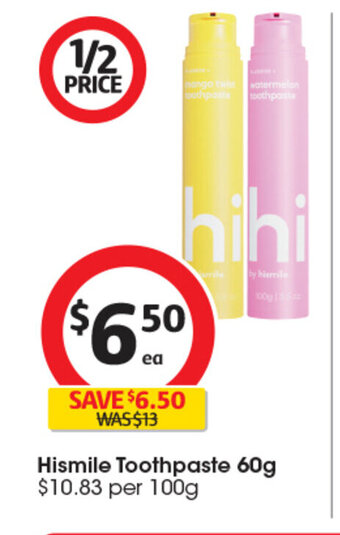 Coles Hismile Toothpaste 60g offer