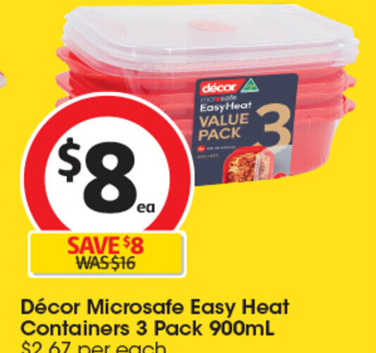 Décor Microsafe Easy Heat Container 3 Pack 900ml offer at Coles