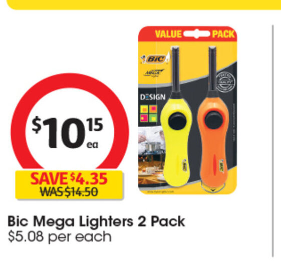 Bic Mega Lighters 2 Pack offer at Coles