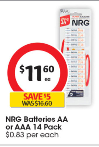 Coles NRG Batteries AA or AAA 14 Pack offer