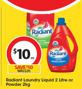 Coles Radiant Laundry Liquid 2 Litre or Powder 2kg offer