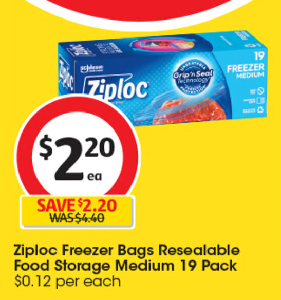 Ziploc Freezer Bags Resealable Storage Medium 19 Pack offer at Coles