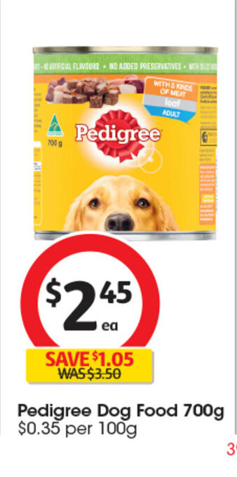 Coles Pedigree Dog Food 700g offer