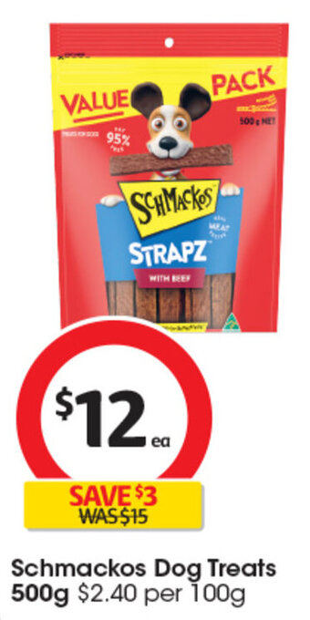Coles Schmackos Dog Treats 500g offer