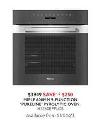 Harvey Norman Miele 600mm 9-function 'pureline' pyrolytic oven offer