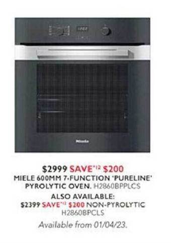 Harvey Norman Miele 600mm 7-function 'pureline' pyrolytic oven offer