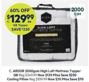 Harris Scarfe Ardor 2000gsm high loft mattress topper offer