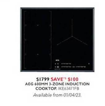 Harvey Norman Aeg 600mm 3-zone induction cooktop offer