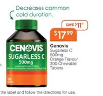 Cenovis sugarless c 500mg orange flavour 300 chewable tablets