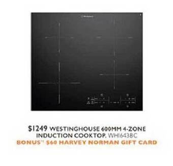 Harvey Norman Westinghouse 600mm 4-zone induction cooktop offer