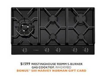 Harvey Norman Westinghouse 900mm 5-burner gas cooktop offer
