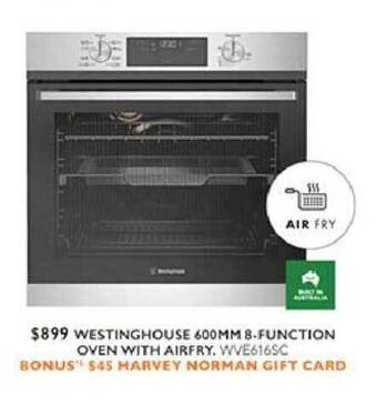 Harvey Norman Westinghouse 600mm 8-function oven with airfry offer