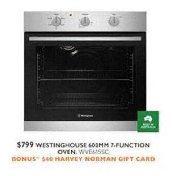 Harvey Norman Westinghouse 600mm 7-function oven offer