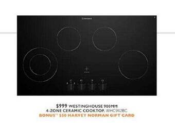Harvey Norman Westinghouse 900mm 4-zone ceramic cooktop offer