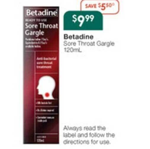 Betadine sore throat gargle 120ml offer at National Pharmacies