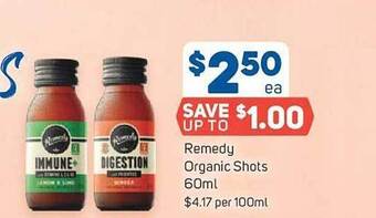 Foodland Remedy organic shots offer