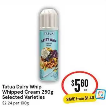 IGA Tatua dairy whip whipped cream offer