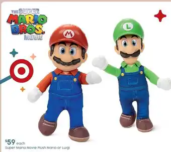 Target Each super mario movie plush mario or luigi offer