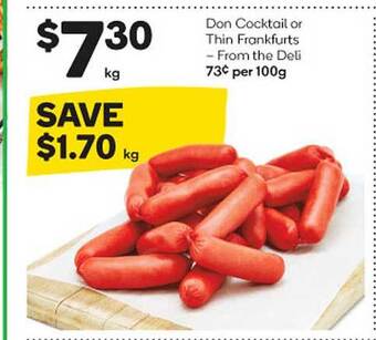 Woolworths Don cocktail or thin frankfurts offer