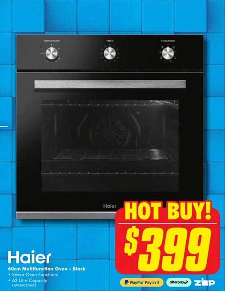 Haier 60cm multifunction oven black offer at The Good Guys