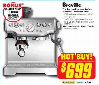 The Good Guys Breville the barista espresso coffee machine - stainless steel offer