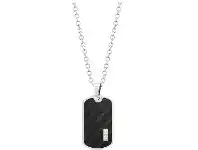 Shiels Forte Stainless Steel Carbon Fibre & Cubic Zirconia Tag Pendant with 55cm Chain offer