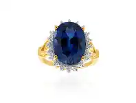 Shiels 9ct Yellow Gold Created Sapphire & Diamond Ring offer