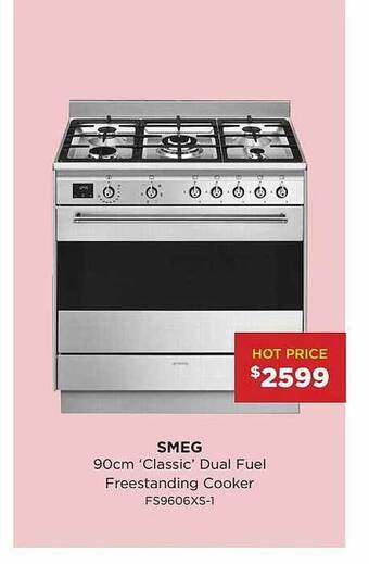 Bing Lee Smeg 90cm 'classic' dual fuel freestanding cooker offer