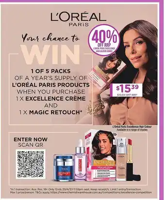 Chemist Warehouse L'oréal paris excellence hair colour offer