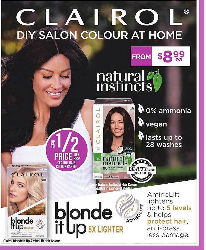 Clairol blonde it up aminolift hair colour, clairol natural instincts