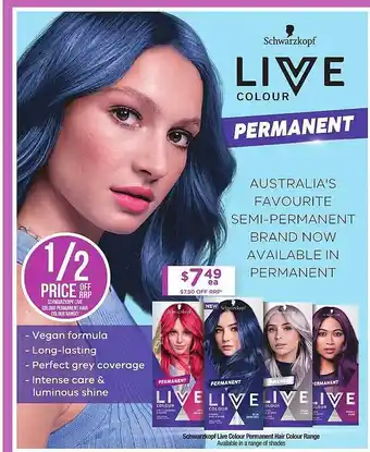 Chemist Warehouse Schwarzkopf live colour permanent hair colour range offer