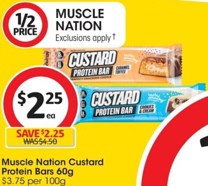 Muscle Nation Custard Protein Bars 60g offer at Coles