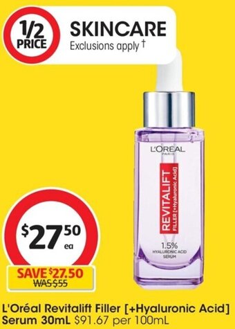 Coles L'Oréal Revitalift Filler Serum 30ml offer