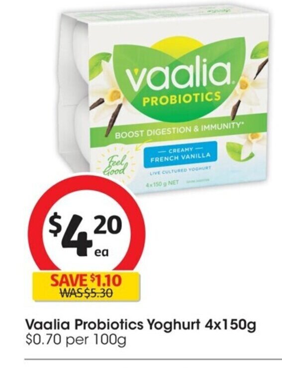 Vaalia Probiotics Yoghurt 4 x150g offer at Coles