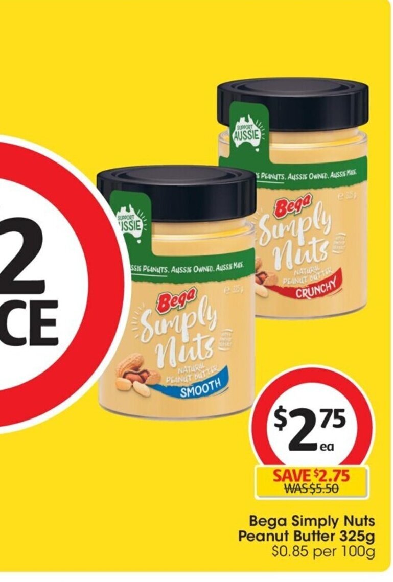 Bega Simply Nuts Peanut Butter 325g offer at Coles