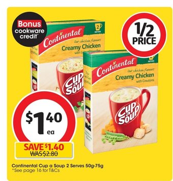 Coles Continental Cup a Soup 2 Serves 50g-75g offer