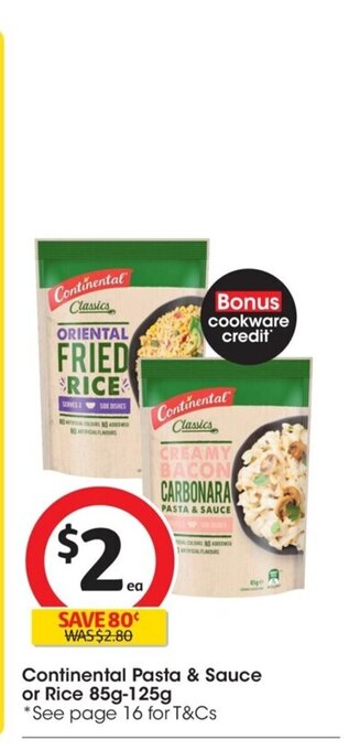 Coles Continental Pasta & Sauce or Rice 85g-125g offer