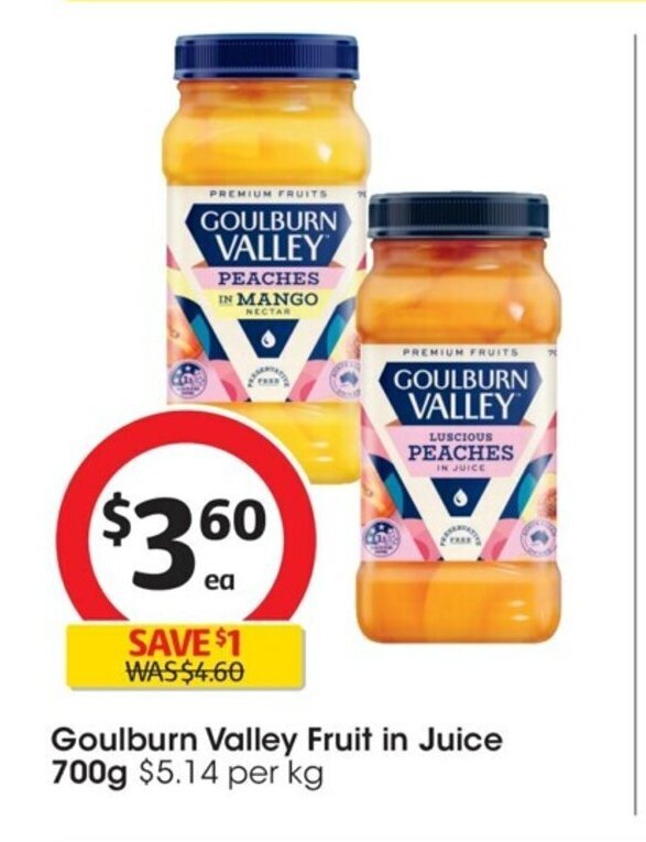 Goulburn Valley Fruit in Juice 700g offer at Coles