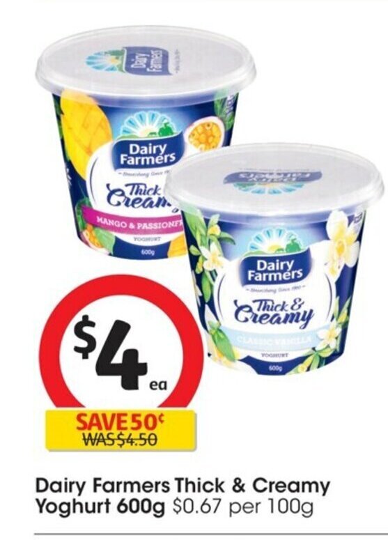Dairy Farmers Thick & Creamy Yoghurt 600g offer at Coles