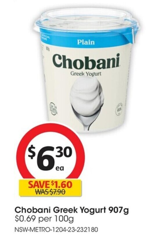 Chobani Greek Yogurt 907g. offer at Coles