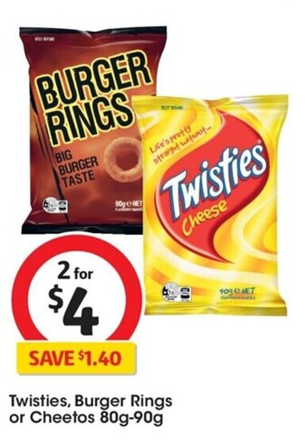 Coles Twisties,Burger Rings or Cheetos 80g-90g offer