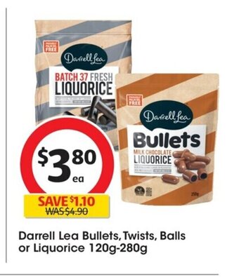 Coles Darrell Lea Bullets, Twists, Balls or Liquorice 120g-280g offer
