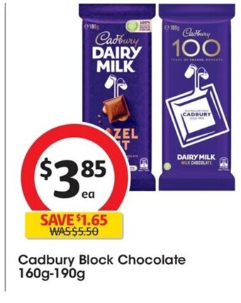 Coles Cadbury Block Chocolate 160g-190g offer