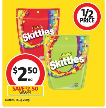 Coles Skittles 160g-200g offer